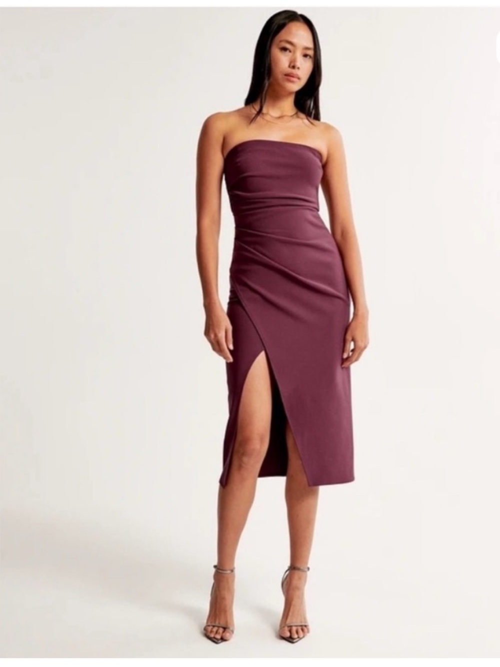 Abercrombie & Fitch Strapless Midi Dress in Plum with Front Slit Size Large